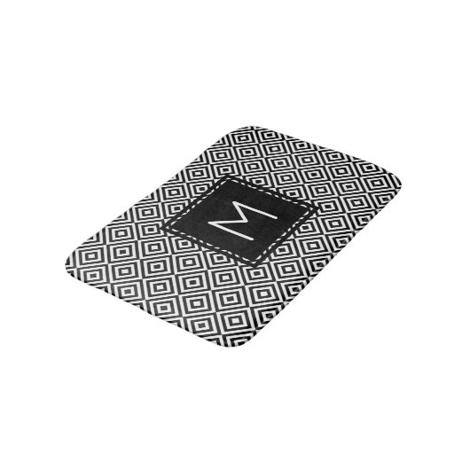 Geometric Diamond Pattern Black and White Monogram Badmat (Gekanteld)