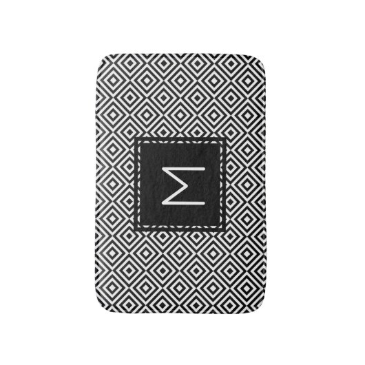 Geometric Diamond Pattern Black and White Monogram Badmat (Voorkant Verticaal)