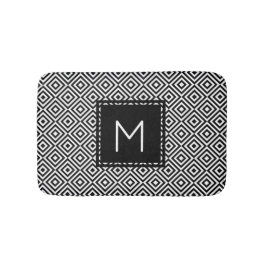Geometric Diamond Pattern Black and White Monogram Badmat