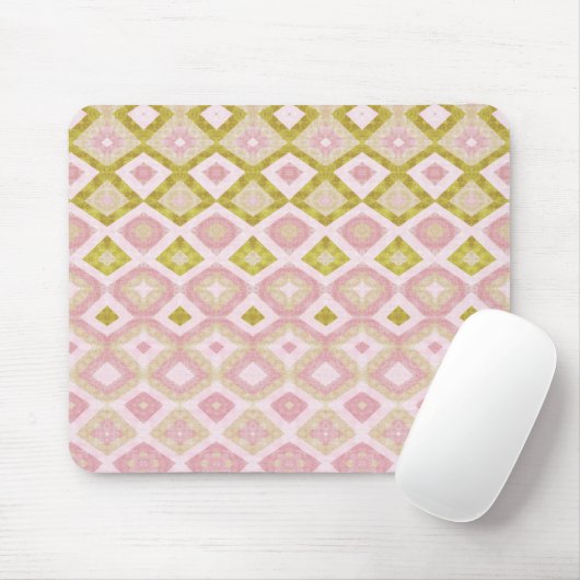 Geometric Diamond Pattern in Pink and Olive Green Muismat (Met muis)