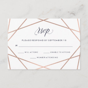 Geometric Diamond Wedding RSVP   Faux Roos Gold Kaartje