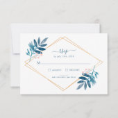 Geometric Dusty Blue Greenery Wedding RSVP Card (Voorkant)