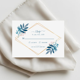 Geometric Dusty Blue Greenery Wedding RSVP Card Kaartje