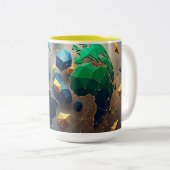 Geometric Earth Art, Abstract Global Network Mug Tweekleurige Koffiemok (Voorkant rechts)