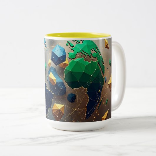 Geometric Earth Art, Abstract Global Network Mug Tweekleurige Koffiemok (Voorkant rechts)