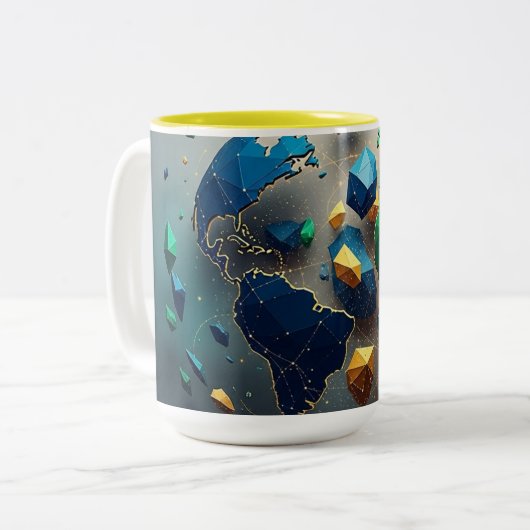 Geometric Earth Art, Abstract Global Network Mug Tweekleurige Koffiemok (Voorkant links)