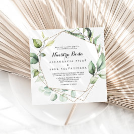Geometric Elegant Gold Green Nuestra Boda Wedding Kaart