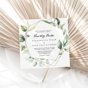 Geometric Elegant Gold Green Nuestra Boda Wedding Kaart