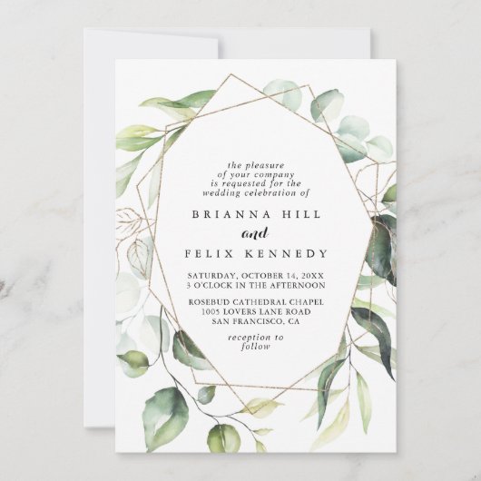 Geometric Elegant Gold Greenery Diamond Wedding Kaart (Voorkant)
