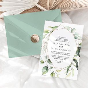 Geometric Elegant Gold Greenery Diamond Wedding Kaart