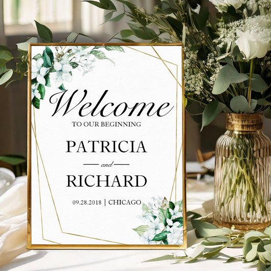 Geometric Elegant Greenery Wedding Welcome Sign Poster