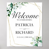 Geometric Elegant Greenery Wedding Welcome Sign Poster (Voorkant)