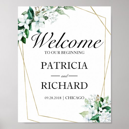 Geometric Elegant Greenery Wedding Welcome Sign Poster (Voorkant)