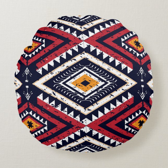 Geometric Ethnic Oriental: Traditional Seamless Rond Kussen (Voorkant)