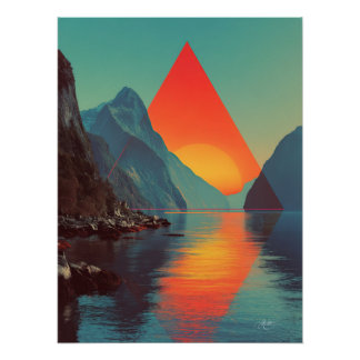 Geometric Fjord Sunset Perfect Poster