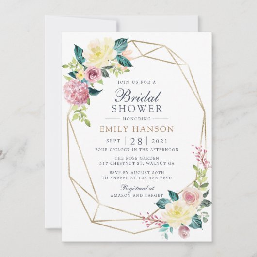 Geometric Floral Blush Greenery Gold Vrijgezellenf Kaart (Voorkant)
