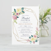 Geometric Floral Blush Greenery Gold Vrijgezellenf Kaart (Staand voorkant)