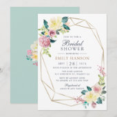 Geometric Floral Blush Greenery Gold Vrijgezellenf Kaart (Voorkant / Achterkant)