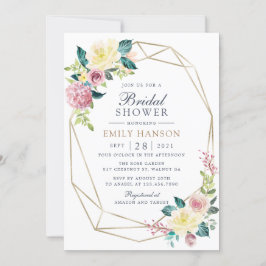 Geometric Floral Blush Greenery Gold Vrijgezellenf Kaart