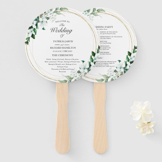 Geometric Floral Greenery Wedding Programme Handwaaier (Voorkant en achterkant)