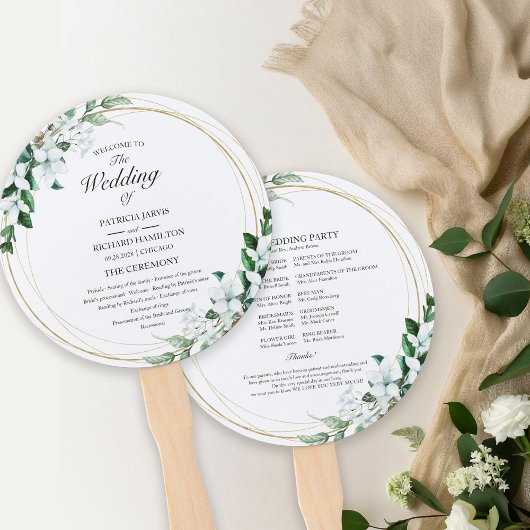 Geometric Floral Greenery Wedding Programme Handwaaier
