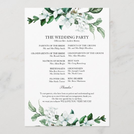 Geometric Floral Greenery Wedding Programme Programmakaart (Achterkant)