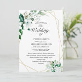 Geometric Floral Greenery Wedding Programme Programmakaart (Staand voorkant)
