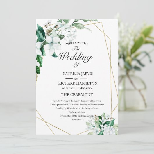 Geometric Floral Greenery Wedding Programme Programmakaart (Staand voorkant)