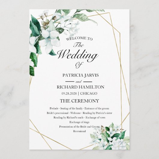 Geometric Floral Greenery Wedding Programme Programmakaart (Voorkant)