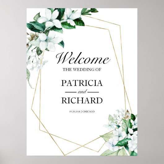 Geometric Floral Greenery Wedding Welkomstbord Poster (Voorkant)