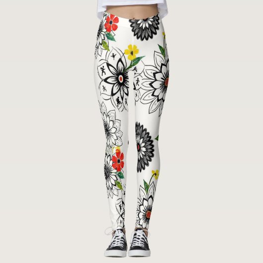 Geometric Floral Mandalas Seamless Pattern Leggings (Voorkant)