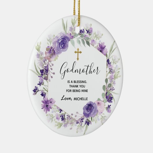 Geometric Floral Paars Godmoeder keepomwille Keramisch Ornament (Rechts)