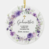 Geometric Floral Paars Godmoeder keepomwille Keramisch Ornament (Voorkant)