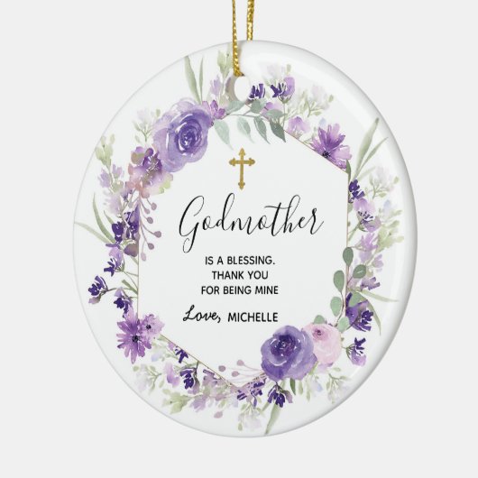 Geometric Floral Paars Godmoeder keepomwille Keramisch Ornament (Links)