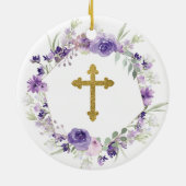 Geometric Floral Paars Godmoeder keepomwille Keramisch Ornament (Achterkant)