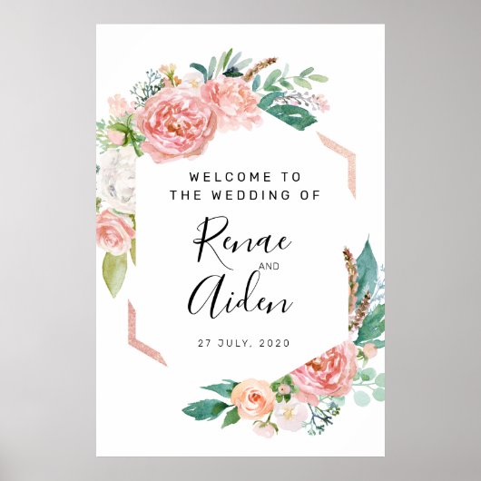 Geometric Floral Wedding welkomstteken, floral Poster (Voorkant)