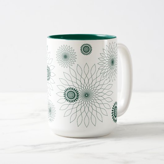 Geometric Flower〜グリーン〜 Tweekleurige Koffiemok (Voorkant rechts)
