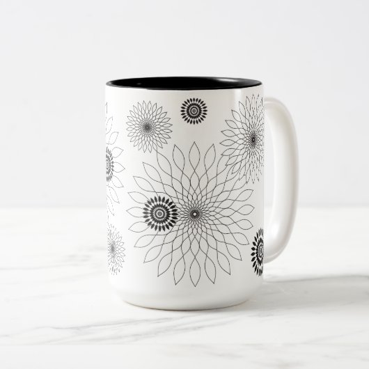 Geometric Flower〜ブラック〜 Tweekleurige Koffiemok (Voorkant rechts)