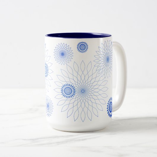 Geometric Flower〜ブルー〜 Tweekleurige Koffiemok (Voorkant rechts)