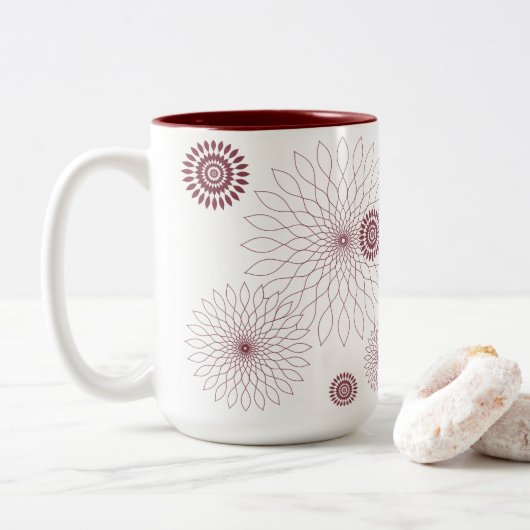 Geometric Flower〜マルーン〜 Tweekleurige Koffiemok (Met donut)