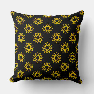 Geometric Flower 01 - Amber op zwart Kussen