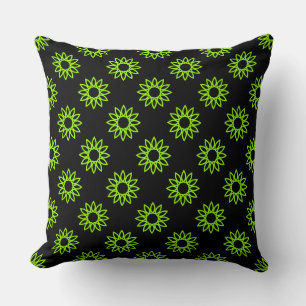 Geometric Flower 01 - Chartreuse op zwart Kussen