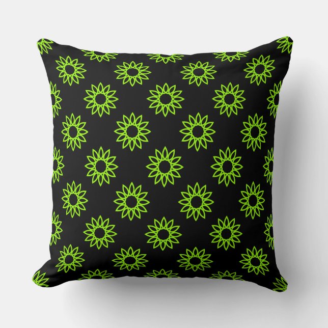 Geometric Flower 01 - Chartreuse op zwart Kussen (Voorkant)