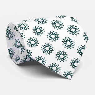 Geometric Flower 01 - Donkergroen op Wit Stropdas