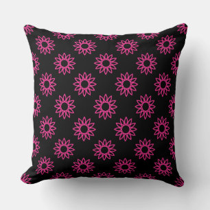 Geometric Flower 01 - Hot Pink op zwart Kussen