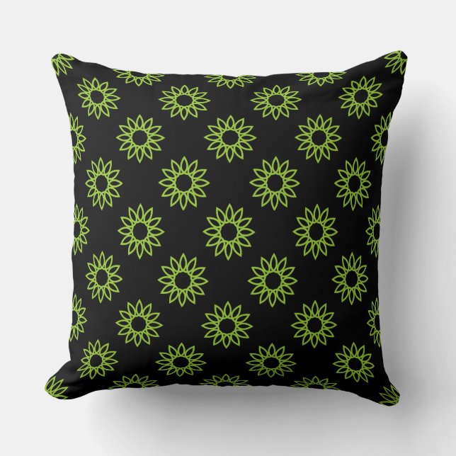 Geometric Flower 01 - Martian Green op zwart Kussen (Voorkant)