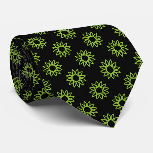 Geometric Flower 01 - Martian Green op zwart Stropdas