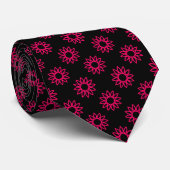 Geometric Flower 01 - Neon Rood op Zwart Stropdas (Opgerold)