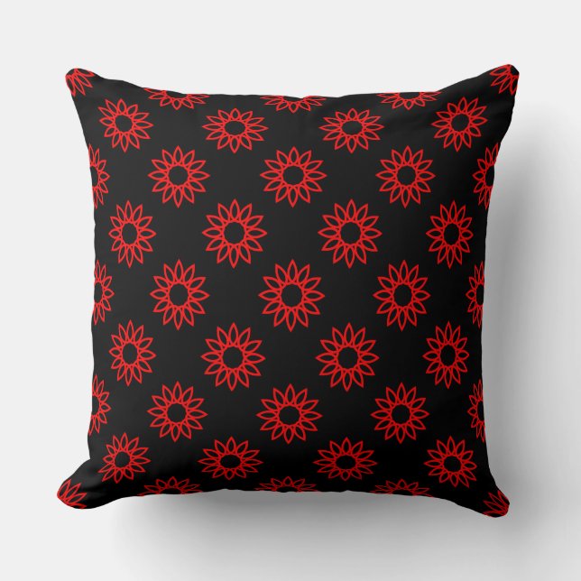 Geometric Flower 01 - Rood op Zwart Kussen (Voorkant)