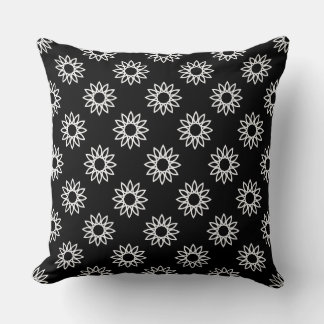 Geometric Flower 01 - Wit op Zwart Kussen